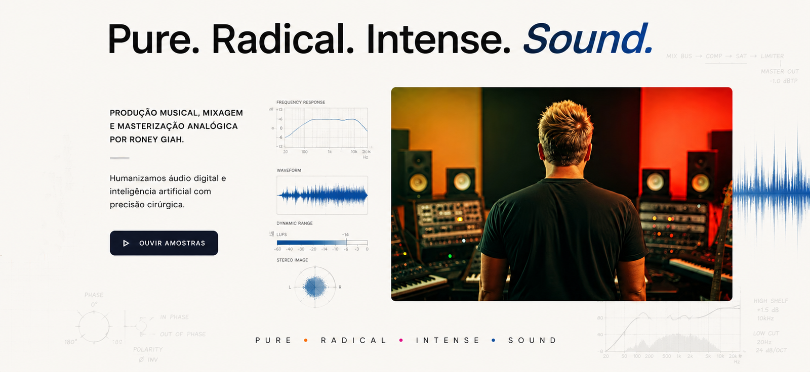 Pure. Radical. Intense. Sound. Produção musical, mixagem e masterização analógica por Roney Giah.